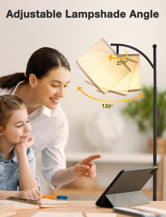 Tall Floor Lamps with 3 Color Temperatures Bulb & Adjustable Linen Shade, for Living Room, Bedroom, Office, Classroom, Dorm Room (9W Bulb Included), Beige & Black, 60"