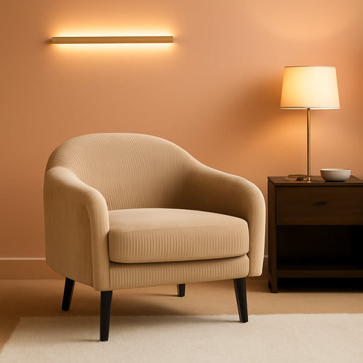 30.3" Wide Modern Barrel Accent Armchairs Set of 2 with Track Armrest, Solid Wooden Legs, Comfy Upholstered Club Chairs, Single Home Sofa for Living Room, Bedroom, Reading Room, Corduroy Khaki