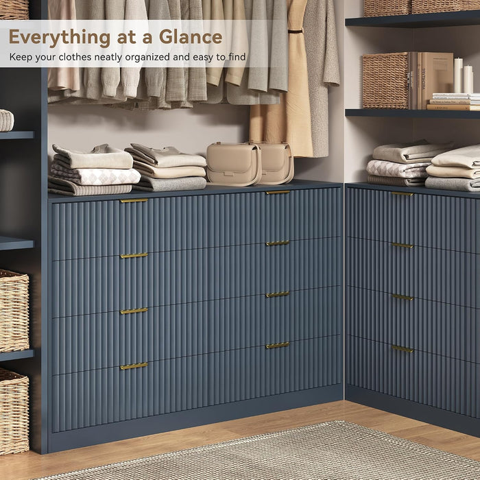 Navy Blue 8 Drawer Dresser for Bedroom, 55" Wide Fluted Chest of Drawers with Gold Metal Handles, Modern Wooden Dresser, Closet Storage Organizer Mid Century TV Stand for Living Room Hallway