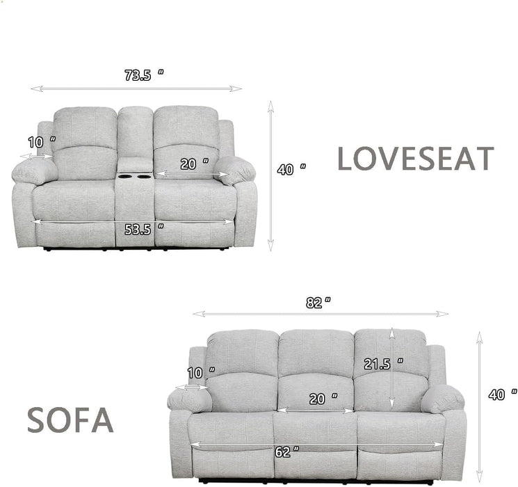 Microfiber Living Room Furniture Set Reclining Sofa Set Loveseat Furniture Sets in Living Room Sofa Recliners (Sofa+Loveseat, Grey)