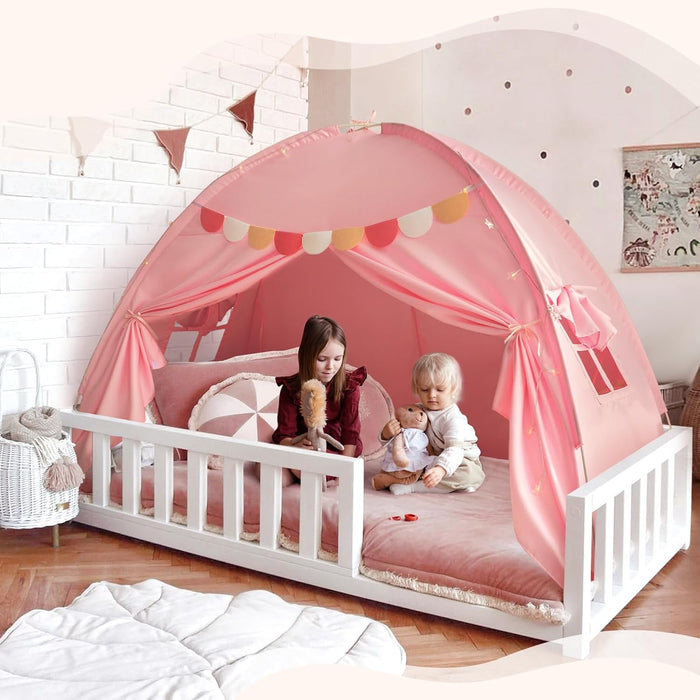 Twin Bed Tent for Kids, Twin Size Bed Tents Indoor Toddler Canopy Privacy Playhouse on Bunk Sleep inside Drafty Room for Girls, Pink, Kid House Toys for Girl Birthday