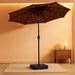 15 Ft Large Patio Umbrella with Solar Lights Double-Sided Outdoor Rectangle Market Umbrellas with 36 LED Lights/Base Included/Easy Crank for Patio Garden Yard Pool Lawn, Brown