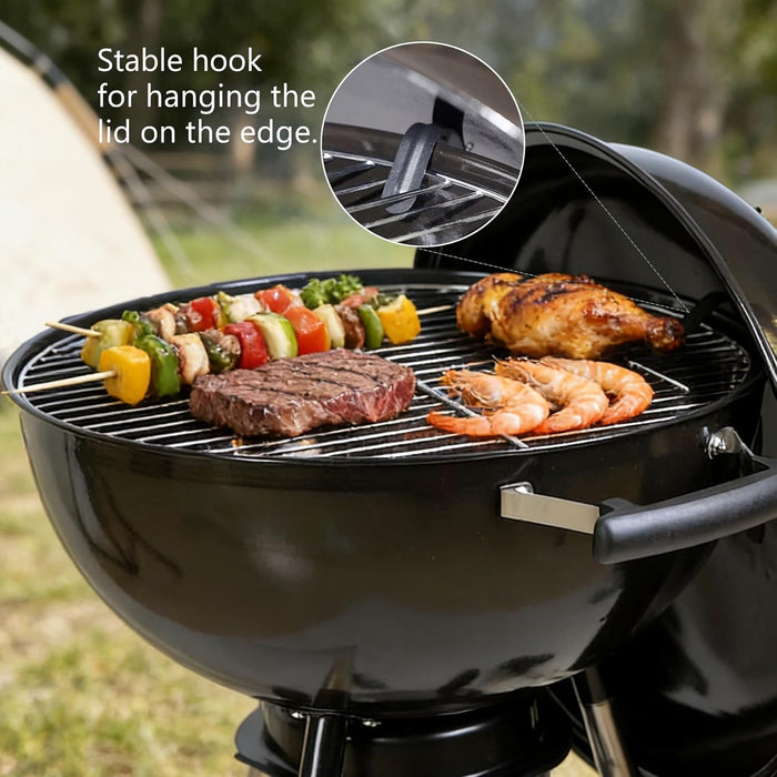18-Inch Kettle Charcoal Grill with Lid & Wheels,Easy-To-Use BBQ Grill for Backyard, Patio & Beginners Outdoor Charcoal Grills for Family Cooking with Windproof Ash Can
