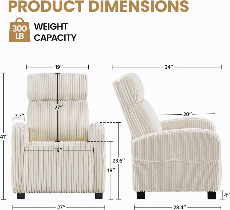 Sofa Accent Chair for Living Room, Corduroy High Back Lounge with Side Pockets Reading Armchairs for Nursing Bedroom Home Movie Theater Beige