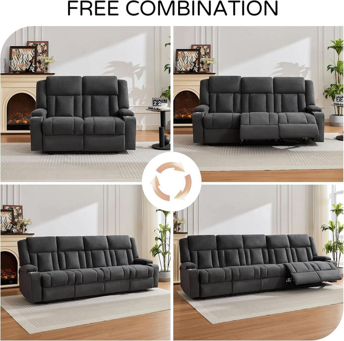 Loveseat Recliner Sofa with Cup Holders, 2-Seater Fabric Reclining Couch, Manual Recliner Wall Hugger for Living Room, Small Spaces, Home Theater (Dark Gray)
