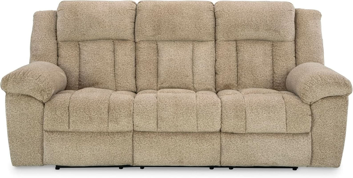 Tip-Off Classic Wall Hugger Power Reclining Sofa with Adjustable Headrest and USB Ports, Light Brown