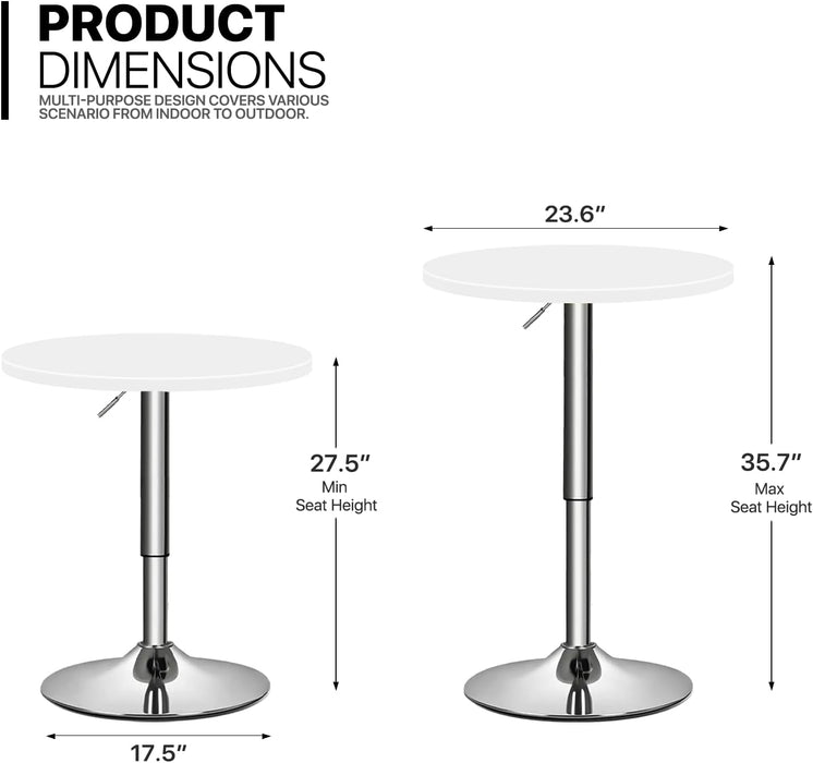 Bistro Pub Table round Bar 27.5"- 36" Height-Adjustable Cocktail Table with 23.5 Inch Table Top for Dining Room Home Kitchen Patio Bistro (White)