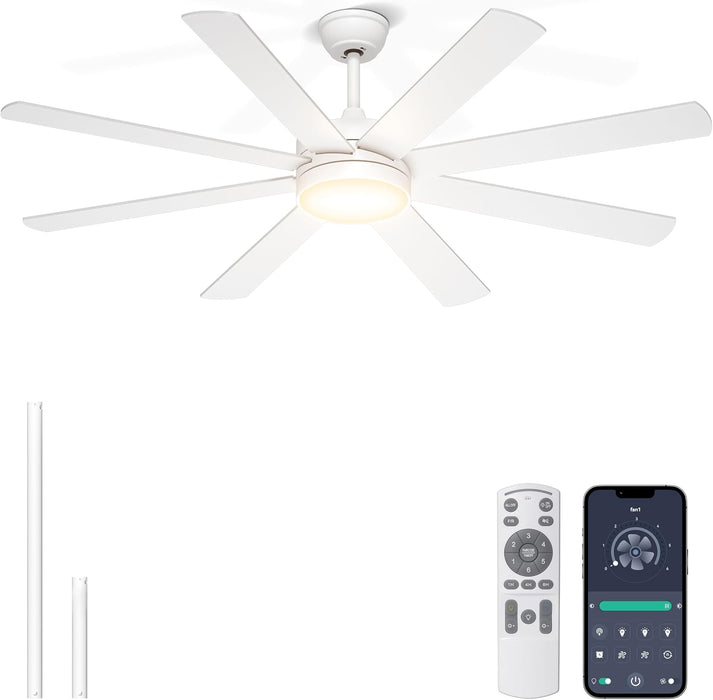 Professional 60 Inch White Ceiling Fan IntegratedControls
