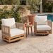 Sue Outdoor Acacia Wood Swivel Accent Chairs Set of 2 with Cushions, 360° Rotating Lounge Chair Outdoor with Rope Accent, Outdoor Swivel Chairs for Garden, Natural + Beige
