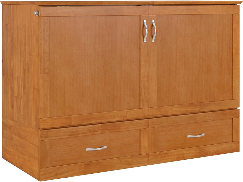 Hamilton Full Murphy Bed Chest with Mattress, Storage, and Built-In Charger in Light Toffee