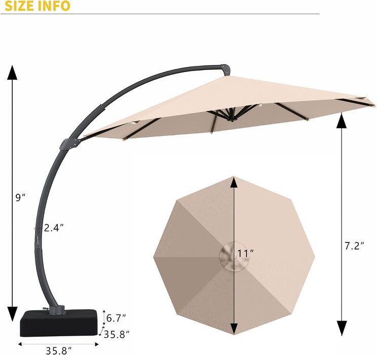 12Ft Offset Cantilever Patio Umbrella with Base Included, Large round Aluminum Outdoor Umbrella, 360° Rotation & Infinite Tilt, Heavy Duty Frame for Deck Pool Backyard, Beige