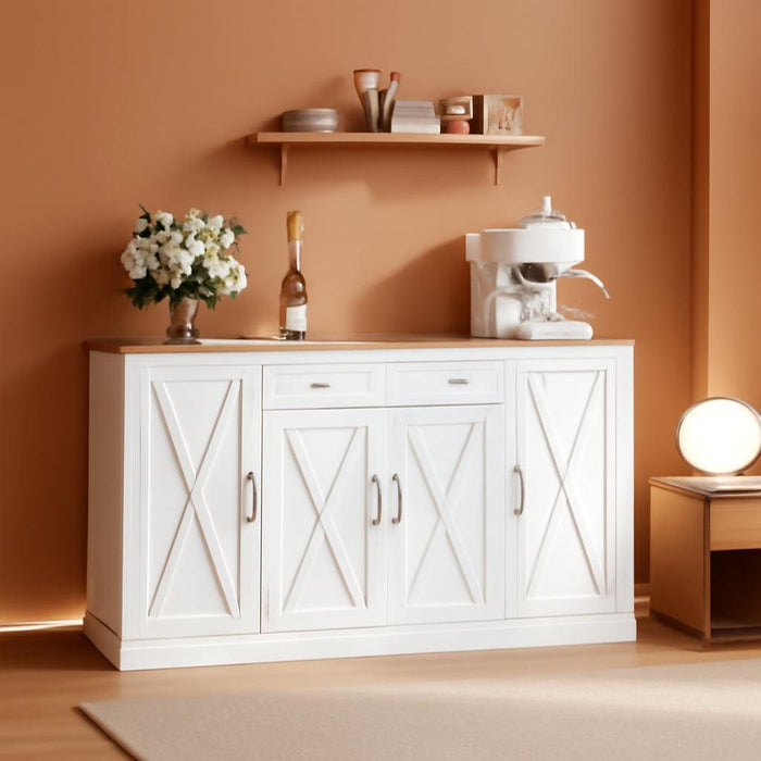 Sideboard Buffet Cabinet with Storage, Wood Modern Farmhouse Kitchen Cabinets with Doors and Drawer for Living Room, Hallway, Entryway (Oak White)