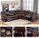 Faux Leather Living Room Set Modern Reclining Sectional Sofa with LED Light, USB Chargers, Sound System, 4Cup Holders, Hidden Storage, Brown