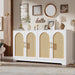 59" Rattan Sideboard Buffet Cabinet - Large Storage Cabinet with 4 Doors, Modern Console Table Accent Coffee Bar Cabinet for Living Room, Kitchen, Hallway, Dining Room, White