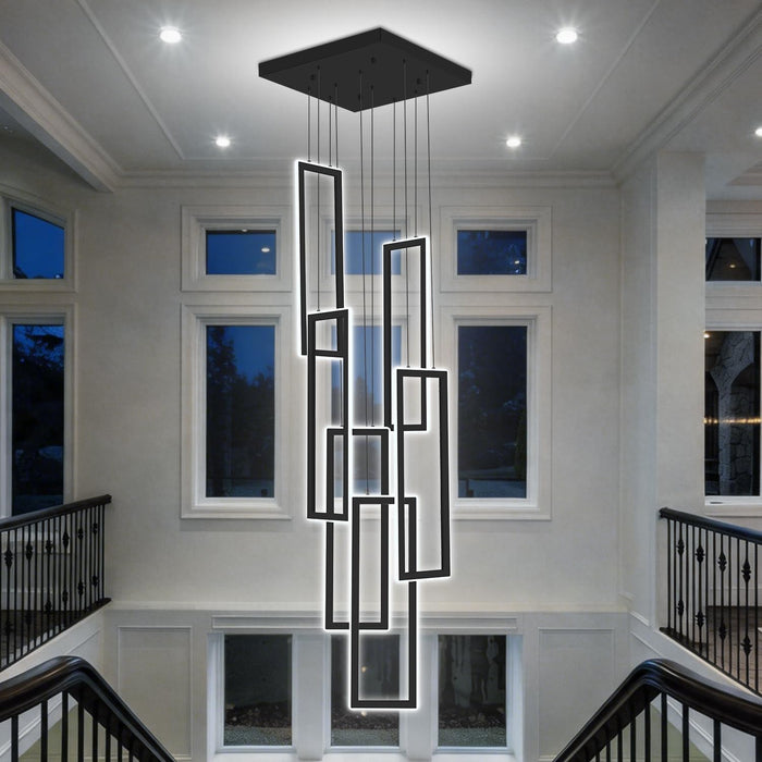 Black 6 Rings Rectangular Chandeliers LED Dimmable