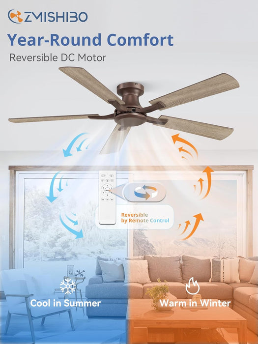 52Inch Brown Flush Mount Ceiling Fan RemoteDCMotor