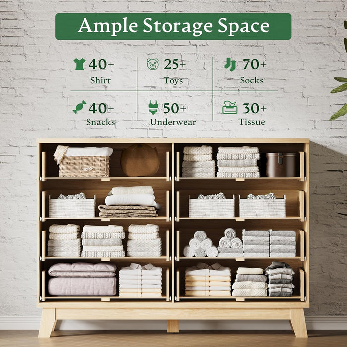 Fluted Dresser with 8 Drawers, 54" Wide Modern Chest of Drawers with Metal Handle, Wooden Dresser TV Stand, Wood Closet Clothes Storage Organizer for Bedroom, Living Room, Hallway, Natural Oak