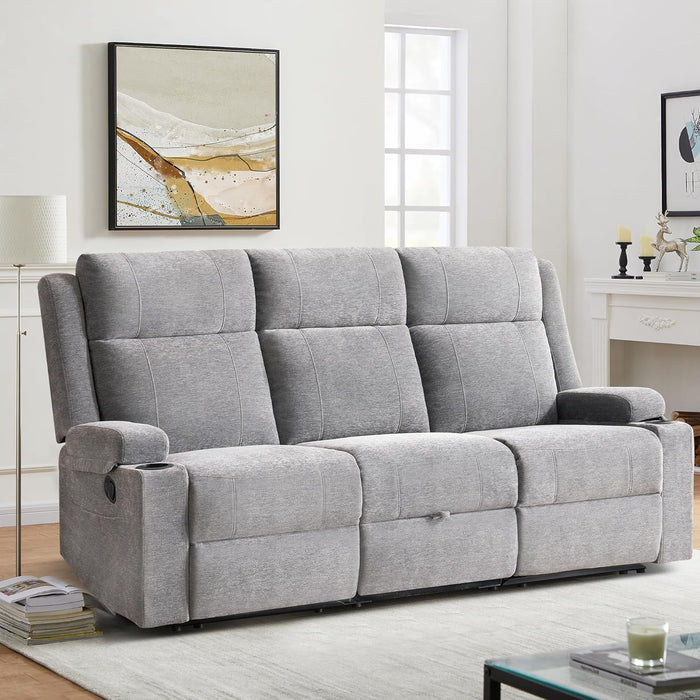 Large Manual Reclining Sofa – 3-Seater Chenille Reclining Couch with Cup Holders, Wide Seat, Easy Assembly & Spill-Resistant Fabric – Cozy Reclining Sofa for Living Room, Apartment, RV