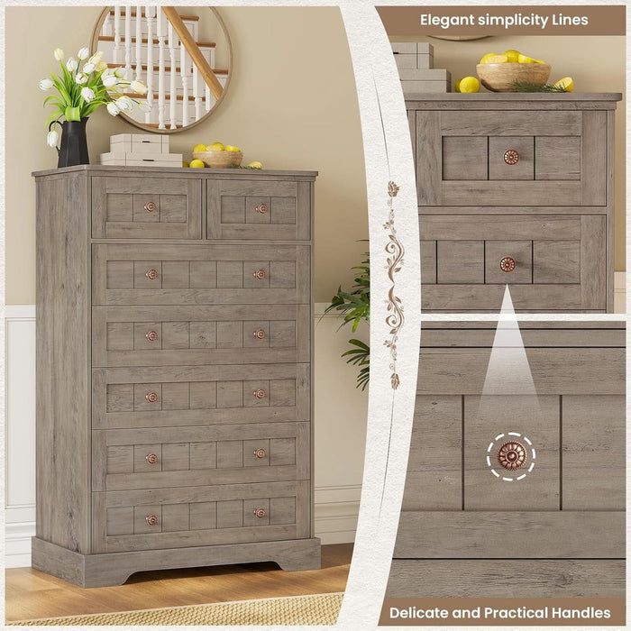 Farmhouse Dresser for Bedroom, 7 Drawers Dresser, 51.4"Tall Dressers Chest of Drawers with Hand Carved Panel, Large Wood Closet Storage Organizer Rustic Dressers for Bedroom Living Room Hallway