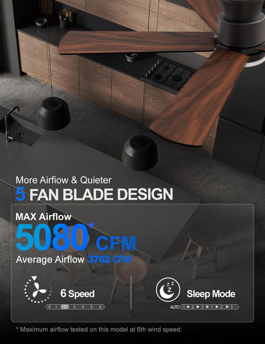 Ceiling Fans with Lights 52 Inch, Flush Mount, Remote Control, 3CCT Dimmable, 6 Speeds, Quiet Reversible DC Motor, Low Profile Hugger Black Ceiling Fan for Bedroom, Living Room, Indoor/Outdoor, ETL