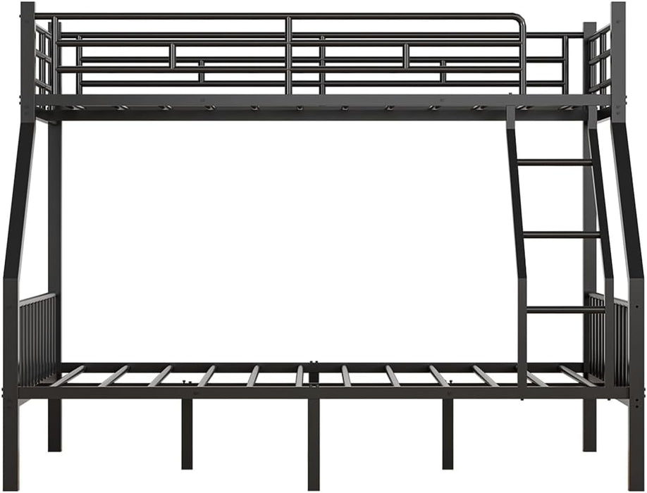 Twin XL over Queen Bunk Bed for Adults, Heavy Duty Metal Bunk Beds with Safety Guardrails & EVA Padded Ladder, Twin XL over Queen Bunk Beds Frame with Noise-Free Slats, Space-Saving(Black)