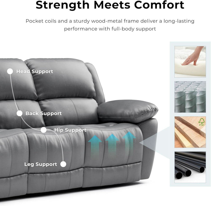 Sorin Modern Leather Recliner Sofa with Pillow Armrests and High Density Foam, Reclining Sectional Couch for Living Room, Office, Home Theater, FSC Certified, Blue