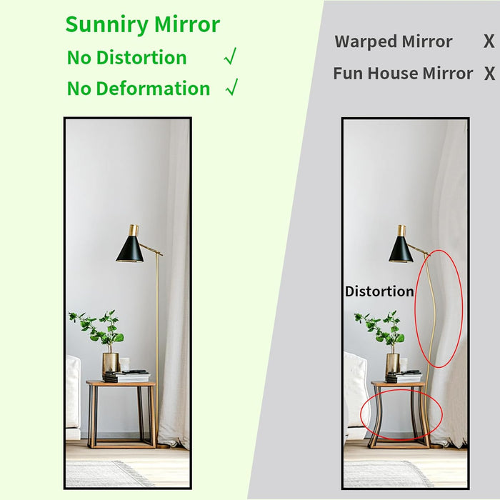 Full Length Mirror, Full Body Mirror with Aluminum Metal Frame, Standing Mirrors for Bedroom, Livingroom, Cloakroom, Hallway, Home Décor. (56X16 Inch, Black)