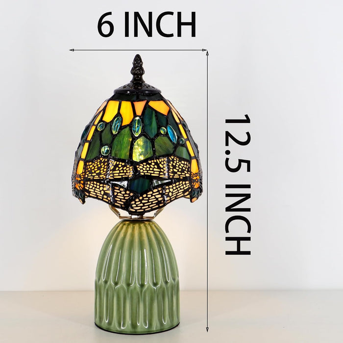 Stained Glass Mushroom Table Lamp 12.5 Inch -Yellow Dragonfly Style