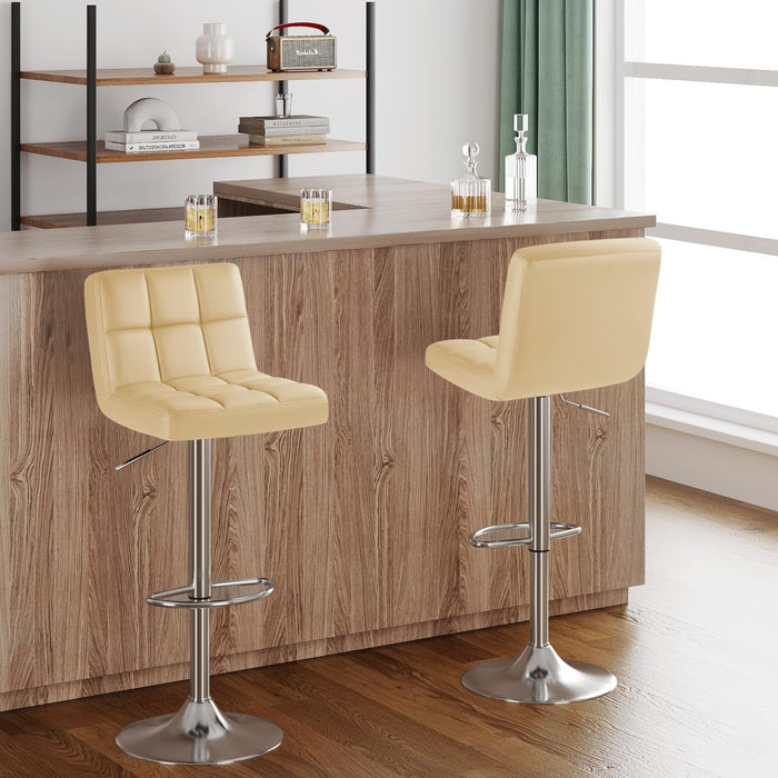 Bar Stools Modern Pu Leather Swivel Adjustable Hydraulic Bar Stool Square Counter Height Stool Set of 2 (Beige)