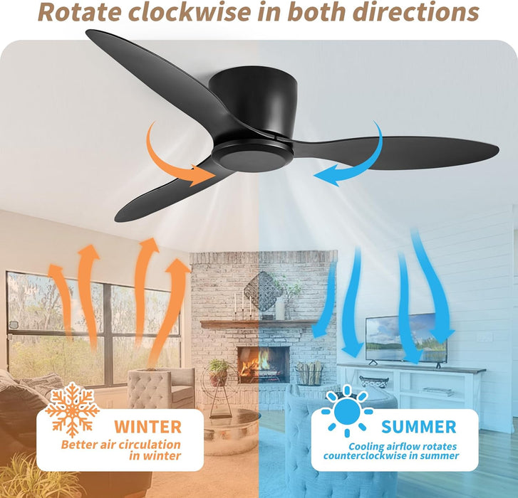 Ceiling Fans No Light with Remote Control Flush Mount 42 Inch Black Low Profile Ceiling Fan without Lights for Bedroom Kitchen Living Room Outdoor Indoor 6 Speed Reversible DC Motor FCC