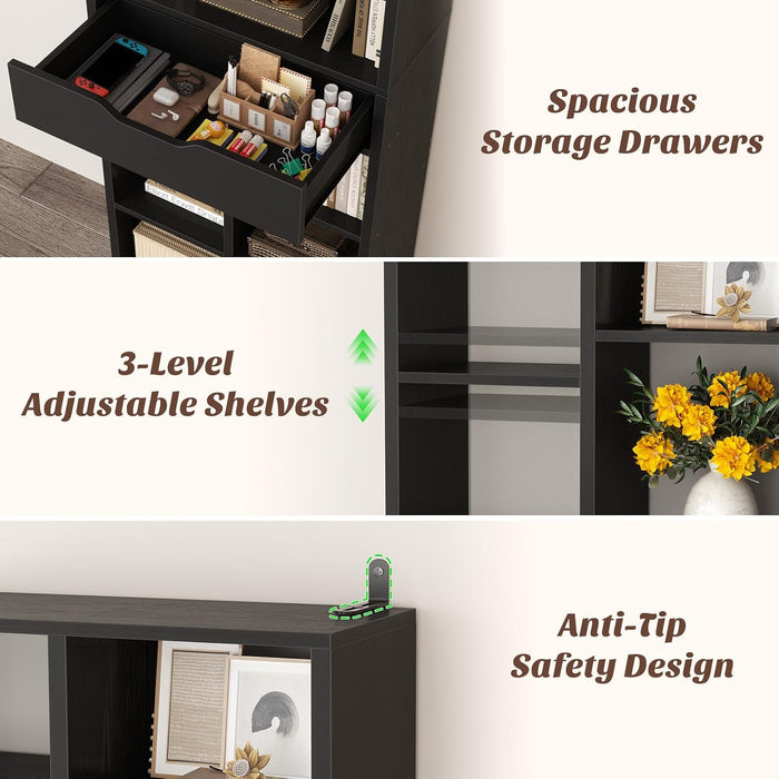 73.6" Tall Narrow Bookshelf with Drawer for Display, 19.7" Wide