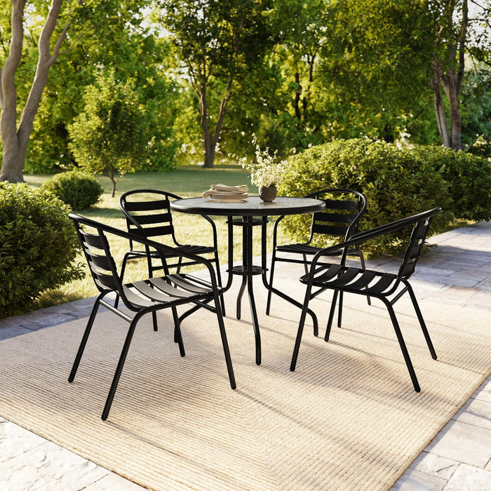 Aluminum Slat Back Stacking Outdoor Restaurant Chairs, Modern Stackable Patio Chairs for Restaurants, Set of 4, Black