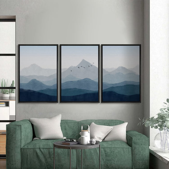 3 Piece Framed Canvas Wall Art Set, Blue Mountain Wall Art Prints, Abstract Nature Landscape Prints, Minimalist Modern Wall Art Decor