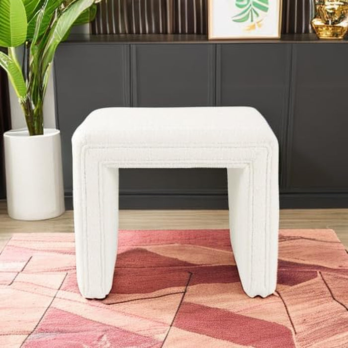 Modern Channel Tufted Ottoman Home Décor|Ottoman for Living Room & Bedroom - Cream Boucle
