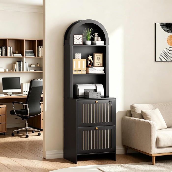 Two Drawer Farmhouse Arched Filing Cabinet Lockable