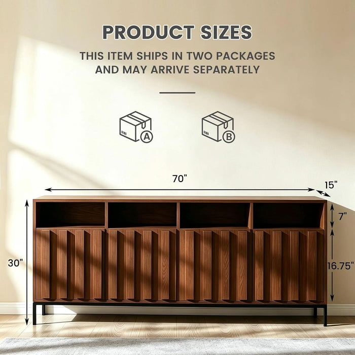 70" Buffet Cabinet with Storage, Walnut Sideboard Credenza