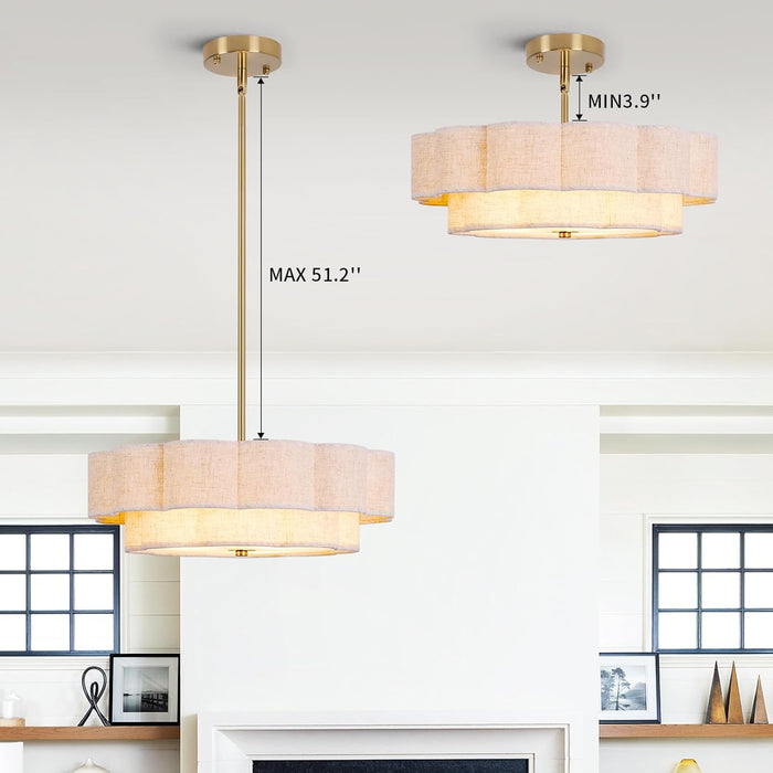 17.7 Inch Gold Layered Drum Chandelier FabricShade