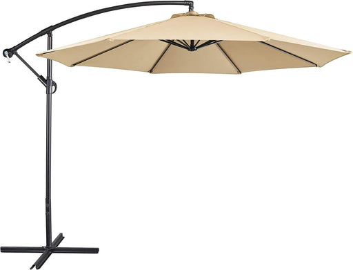 10FT Patio Offset Umbrella - Cantilever Hanging Outdoor Umbrellas W/Uv Protection & 8 Ribs & Handy Crank & Cross Base for Market/Garden/Lawn/Deck/Backyard/Pool - Tan