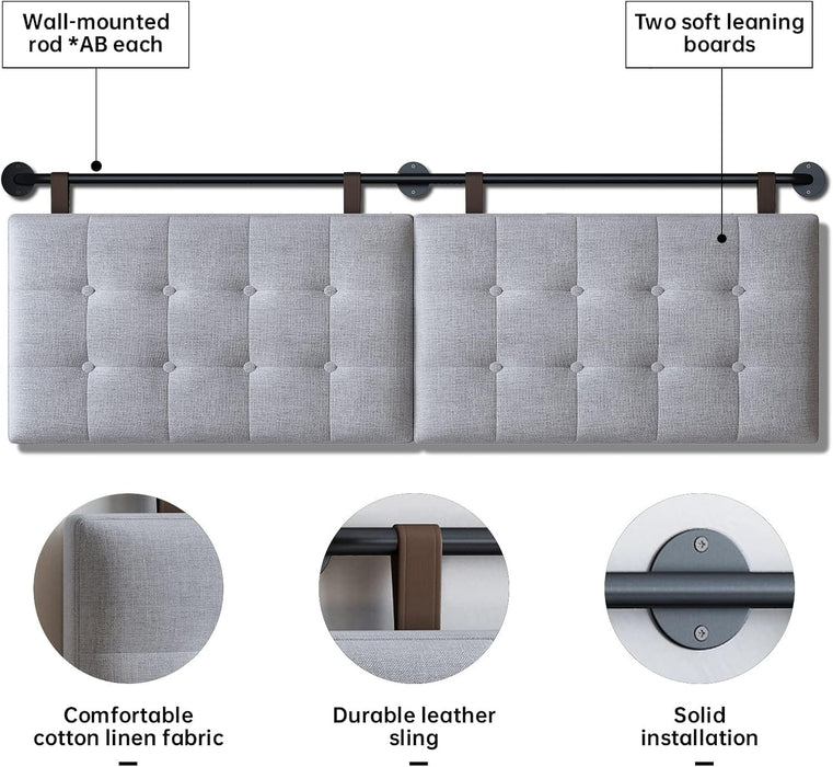 Headboard for King Size Bed, Wall Mounted Headboard with Fine Linen Upholstery and Button Tufting, Adjustable Heigh Headboard for Bedroom (Grey, King)