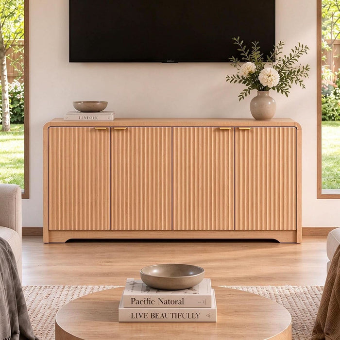 59" Fluted Sideboard Buffet Cabinet with Storage,Credenza Natural