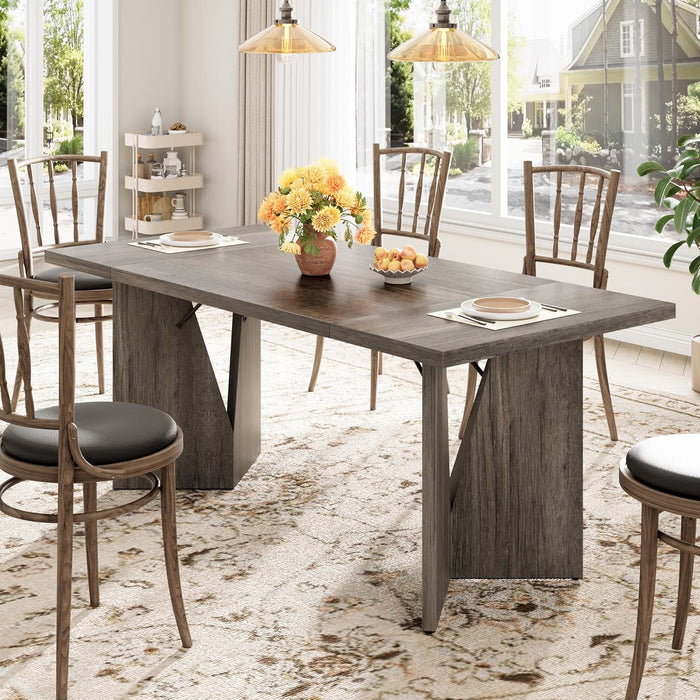 Rectangular Dining Table 70.9 Inches Grey Farmhouse