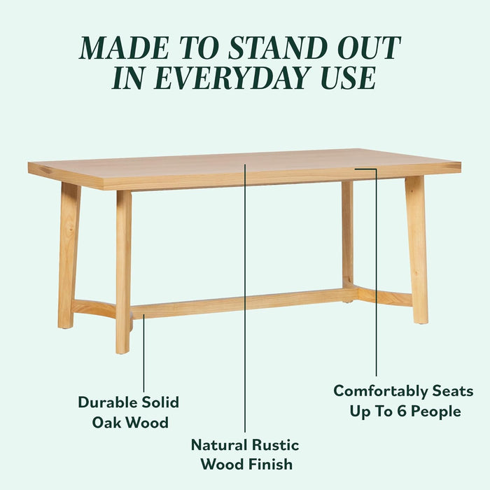 Modern Farmhouse Rustic Solid Oak Wood Rectanglular Dining Table for 6 - White Oak