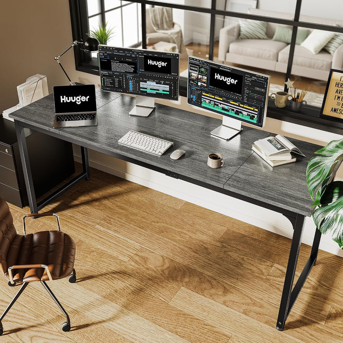 Computer Desk, 70 Inch Office Desk, Gaming Desk with Storage, Writing Desk Work Desk for Home Office, Study, Long Simple Desk, Large Legroom, Metal Frame, Grey
