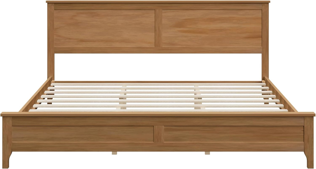 Modern Solid Wood King Size Platform Bed with Headboard,No Box Spring Needed,Easy Assembly,Natural
