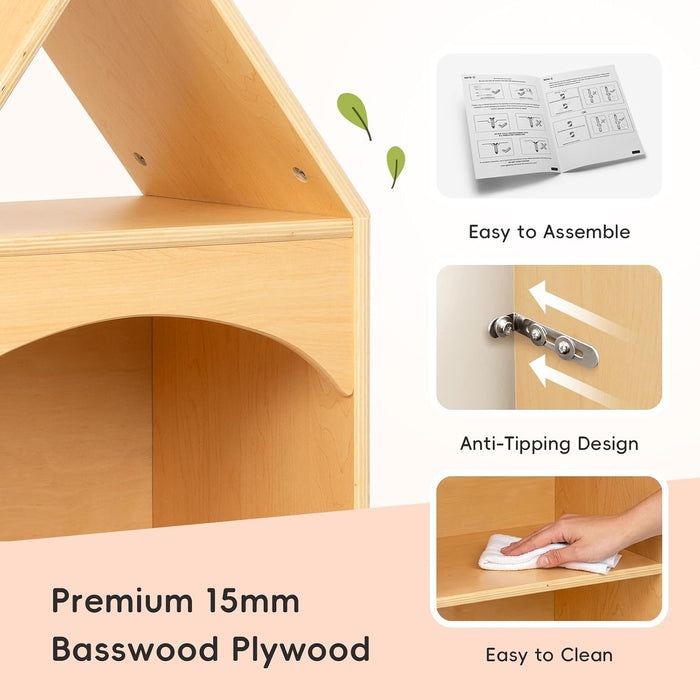 Montessori 3 Tier Wooden Educational Kids Bookcase