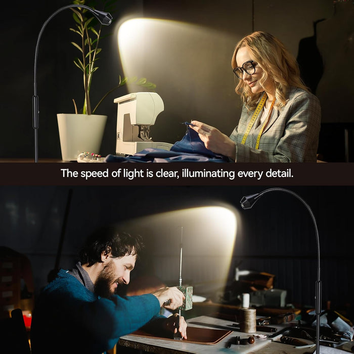Adjustable LED Beam Floor Lamps for Living Room, Reading Lamp with Flexible Gooseneck, Dimmable Zoomable Spotlight, Work Light, Touch Control, Task Crafting Standing Lamp for Office Bedroom