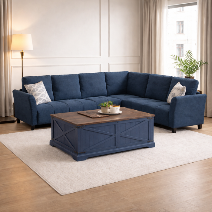 Blue 103 Inch L Shaped Convertible Sectional Sofa Set — ShipItFurniture