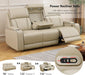 Power Recliner Sofa Set, 3 Piece Breathing Leather Sofa Set, Reclining Couch Loveseat and Chair Furniture with LED/USB Port/Cup Holders for Living Room Home Theater (Khaki)