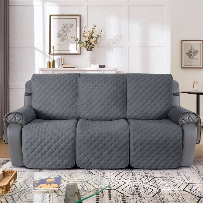 100% Waterproof Recliner Couch Covers, Recliner Sofa Covers with Leg Straps, 1-Piece Washable Reclining Sofa Cover with Pocket Couch Protector for Pets Kids(3 Seater, Dark Grey)