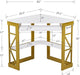 Corner Computer Desk 41 X 30 Inches with Smooth Keyboard & Storage Shelves for Home Office Workstation,White & Gold